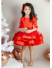 Orange Red Satin Tulle Fashion Flower Girl Dress